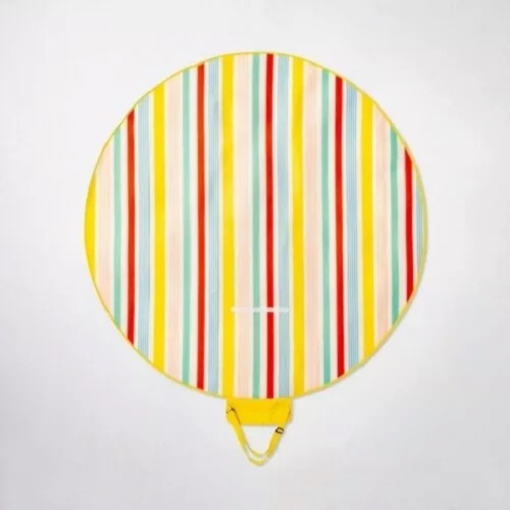 SUN SQUAD 60x60 Round Striped Picnic Blanket NWT
